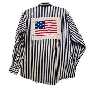 Vtg Falconnable Men American Flag Shirt SM Stripe Cotton Luxury France Old Money